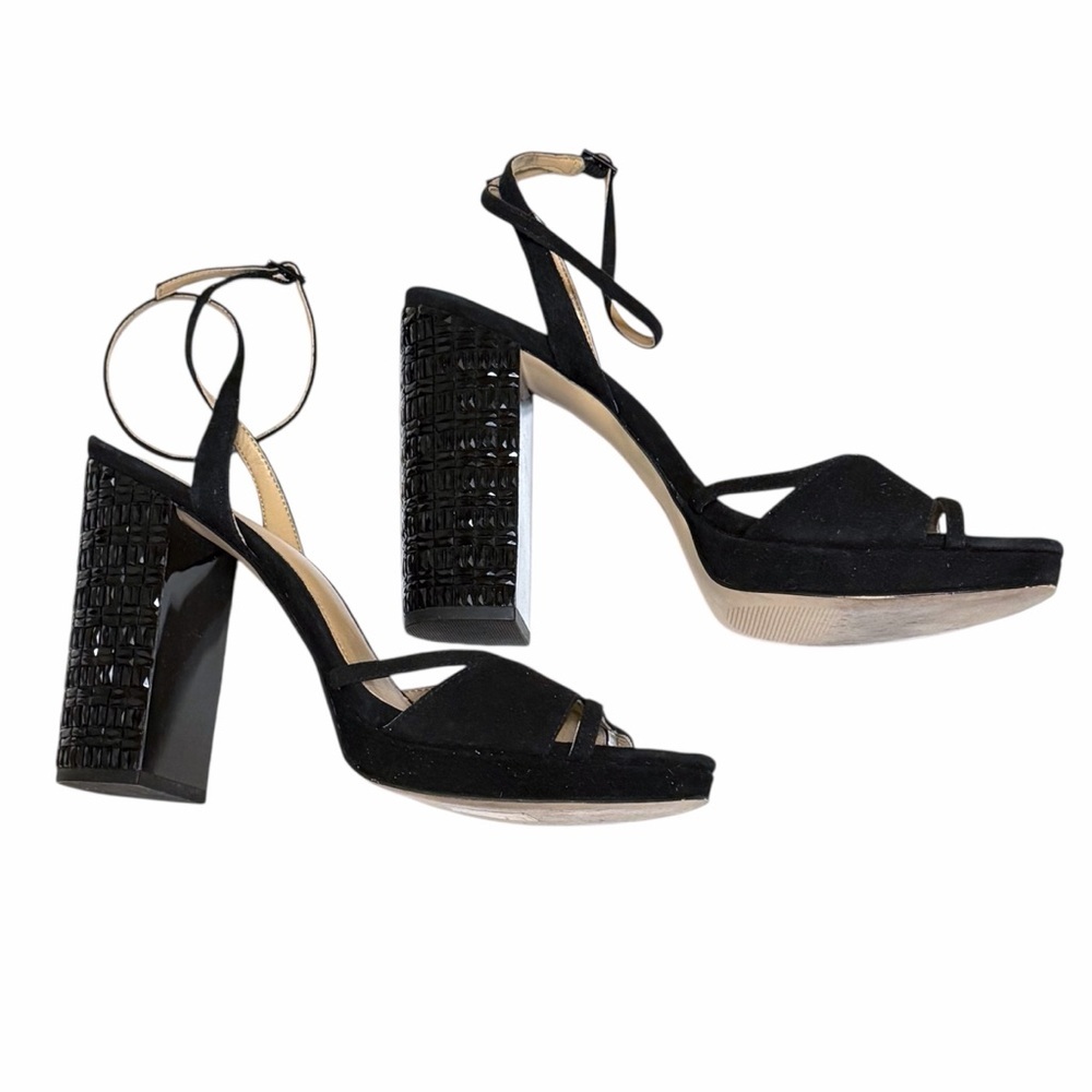 Michael Michael Kors embelished block heel Sandals, black suede leather, sz 8.5